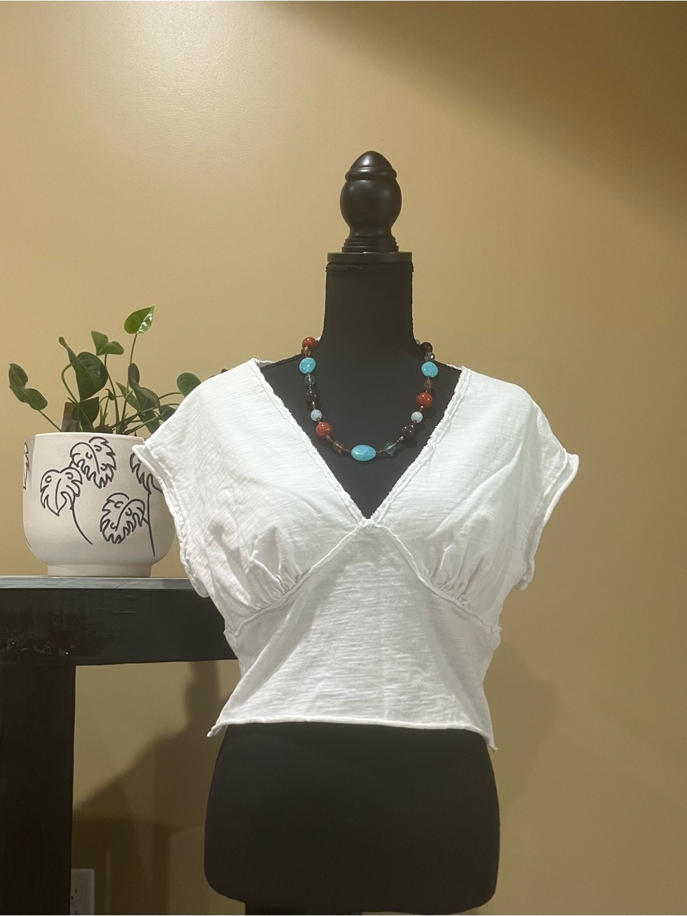 SHEIN White V-Neck Cropped Wrap-Style Top
